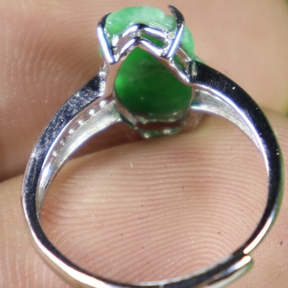 13*8 mm Gem/1.97 g Cert'd 925S Green Natural A JADE jadeite Adjustable Ring - Picture 7 of 9
